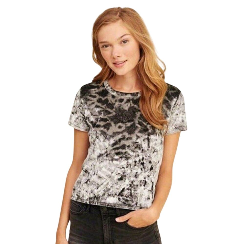 Hollister Ombré Silver Crushed Velvet‎ Cropped Short Sleeve T-Shirt Top